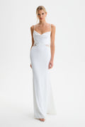 MAY Lace Insert Satin Maxi Dress in White Position 1