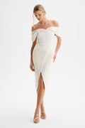 HARLEEN Sequin Boucle Midi Dress in Beige Position 1