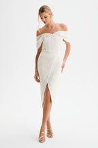 HARLEEN Sequin Boucle Midi Dress in Beige Position 1