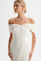 HARLEEN Sequin Boucle Midi Dress in Beige Position 2