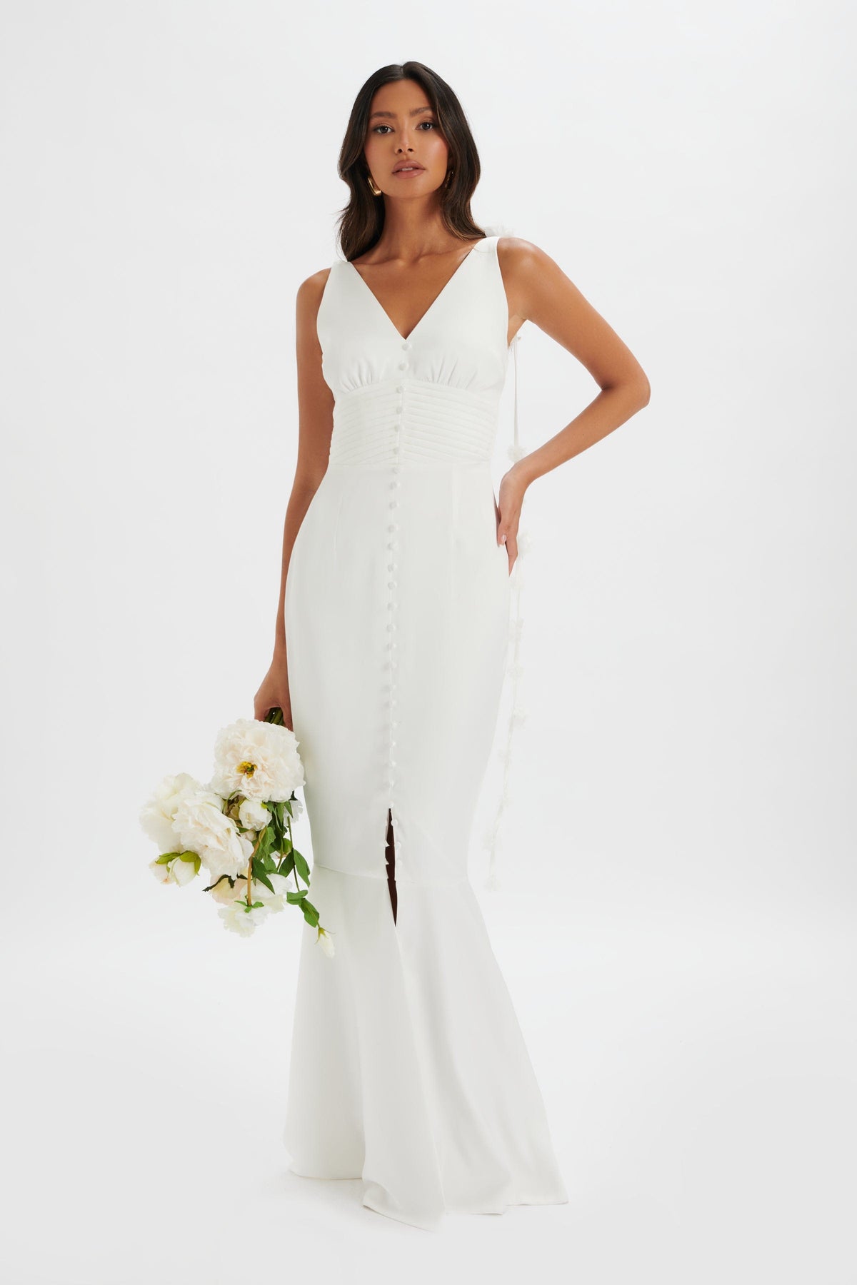 NOVIE Satin Maxi Dress in White Position 2