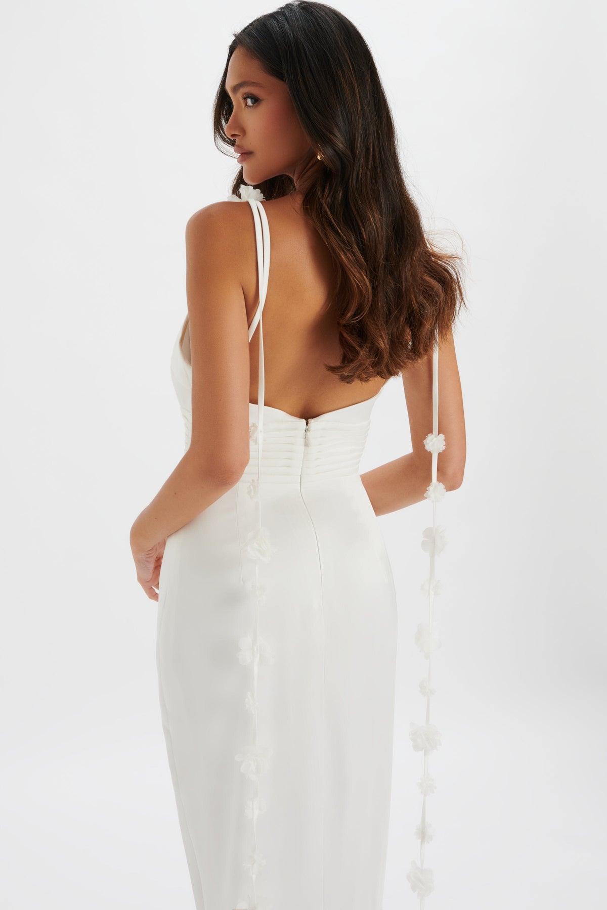 NOVIE Satin Maxi Dress in White Position 3