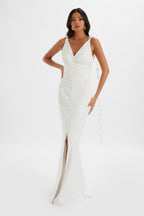 NOVIE Satin Maxi Dress in White Position 1