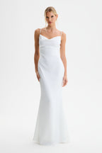 DANI Satin Maxi Dress with Pearl Straps in White Position 3