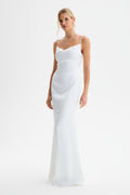 DANI Satin Maxi Dress with Pearl Straps in White Position 1