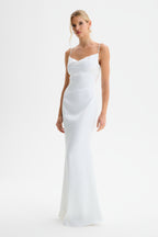 DANI Satin Maxi Dress with Pearl Straps in White Position 1