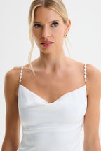 DANI Satin Maxi Dress with Pearl Straps in White Position 4