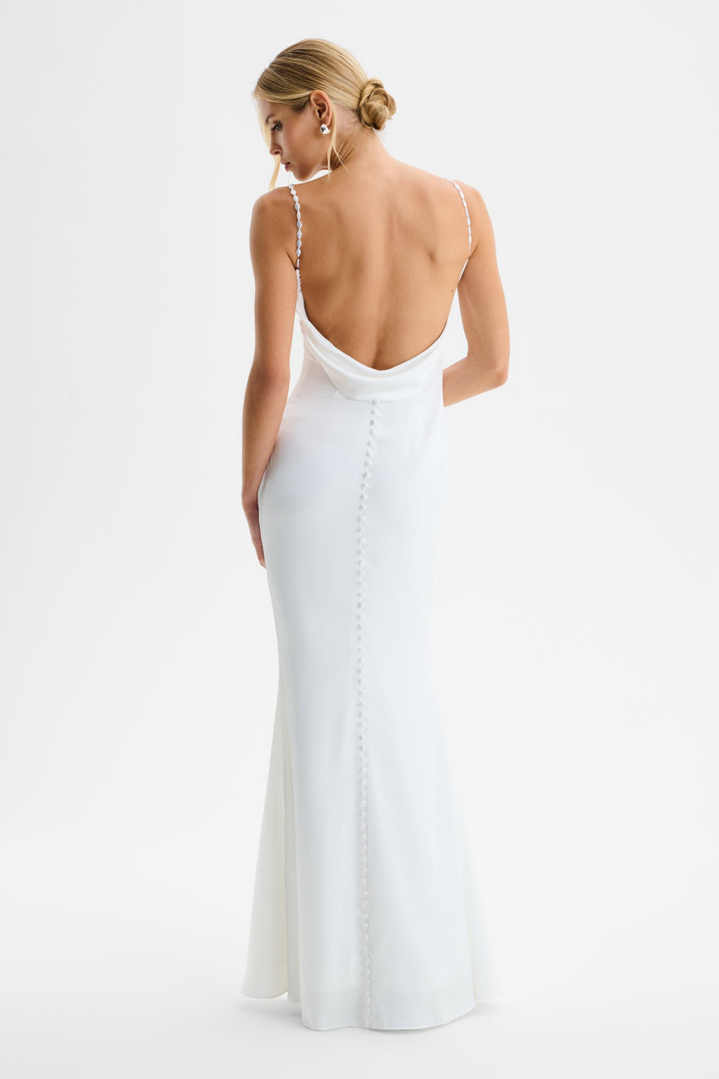DANI Satin Maxi Dress with Pearl Straps in White Position 5