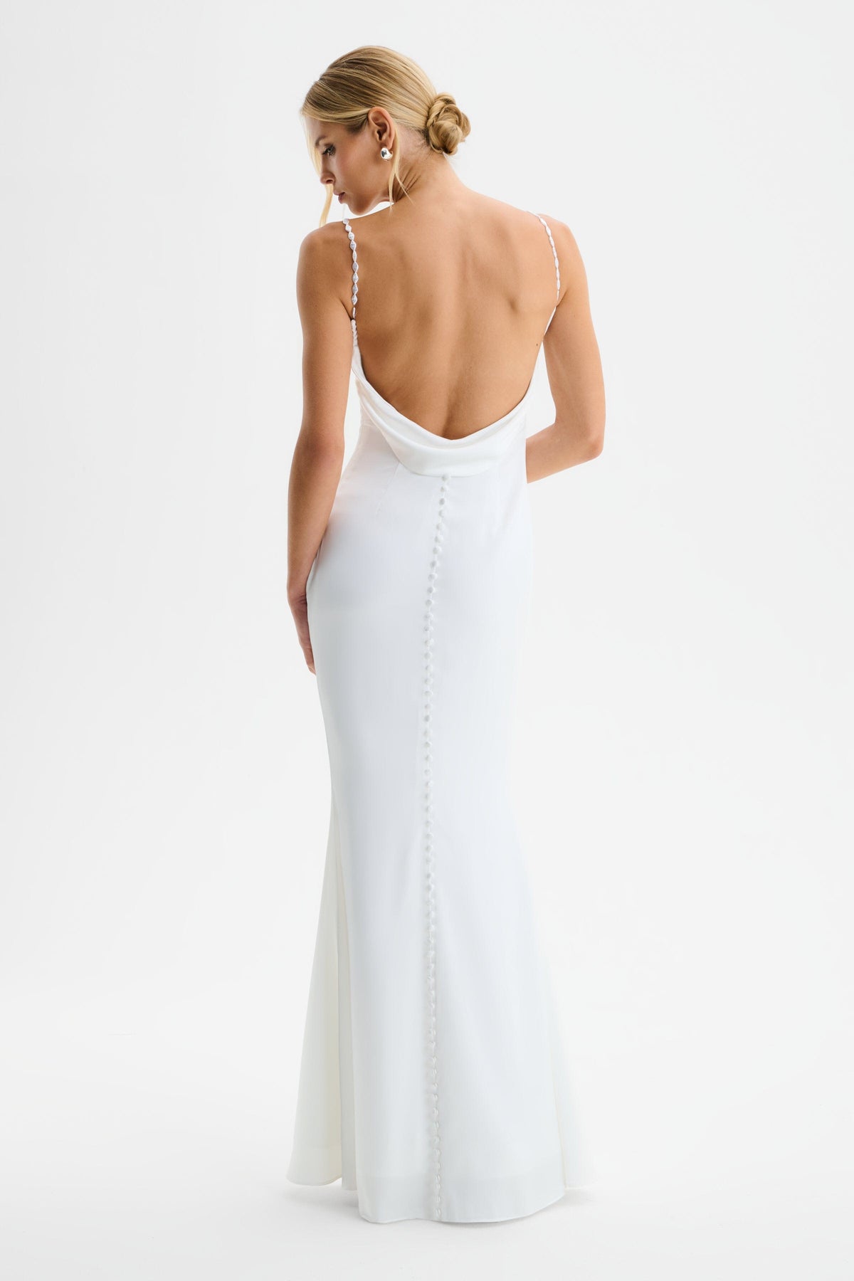 DANI Satin Maxi Dress with Pearl Straps in White Position 5