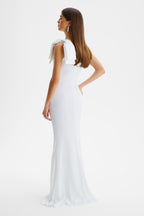EMELIA One Shoulder Bow Maxi Dress in White Position 4