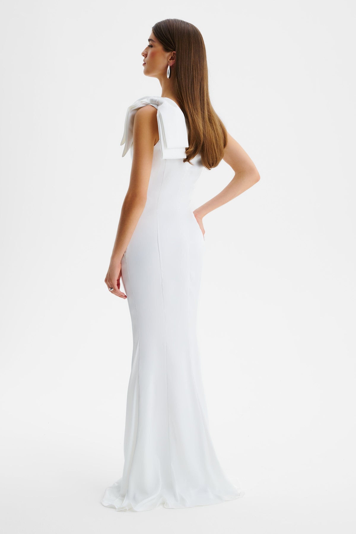 EMELIA One Shoulder Bow Maxi Dress in White Position 4
