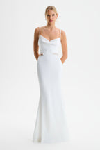 MAY Lace Insert Satin Maxi Dress in White Position 3