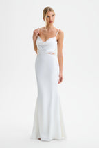 MAY Lace Insert Satin Maxi Dress in White Position 4