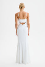 MAY Lace Insert Satin Maxi Dress in White Position 6