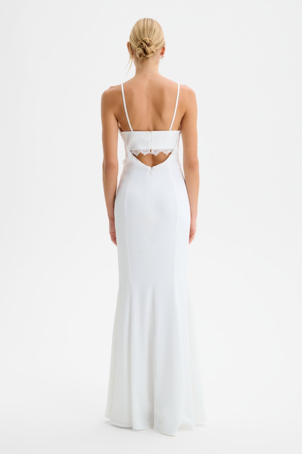 MAY Lace Insert Satin Maxi Dress in White Position 6