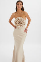 DALIA 3D Flower Bandeau Maxi Dress in Champagne Position 4
