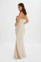 DALIA 3D Flower Bandeau Maxi Dress in Champagne Position 2