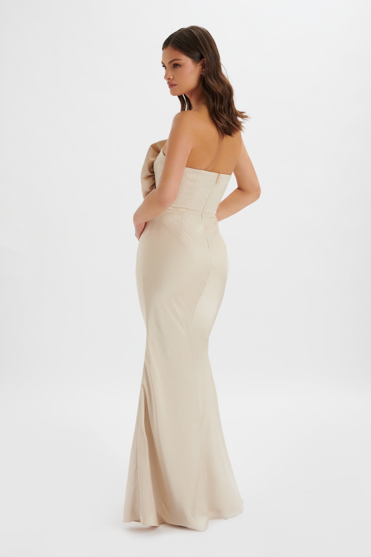 DALIA 3D Flower Bandeau Maxi Dress in Champagne Position 2