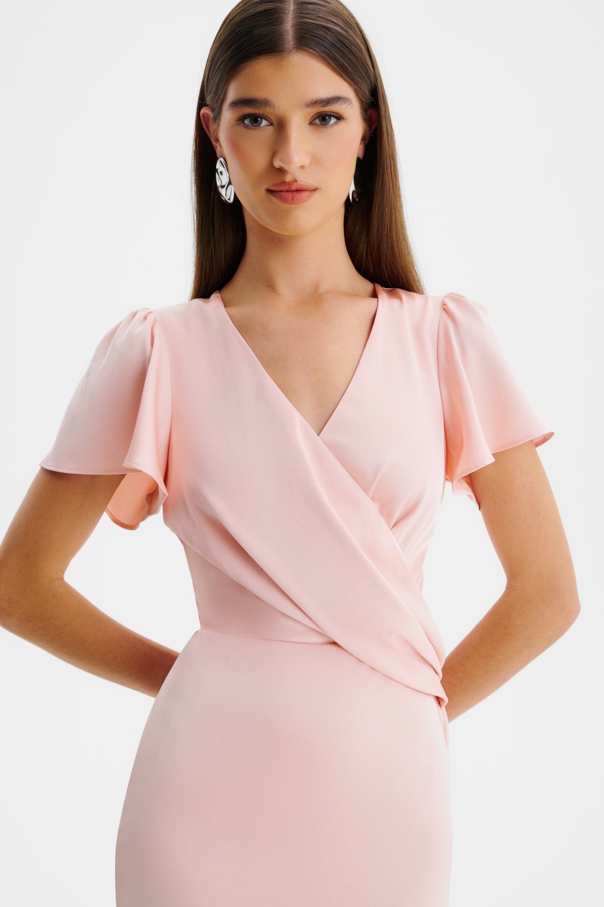 BEAU Satin Maxi Dress in Pink Position 3