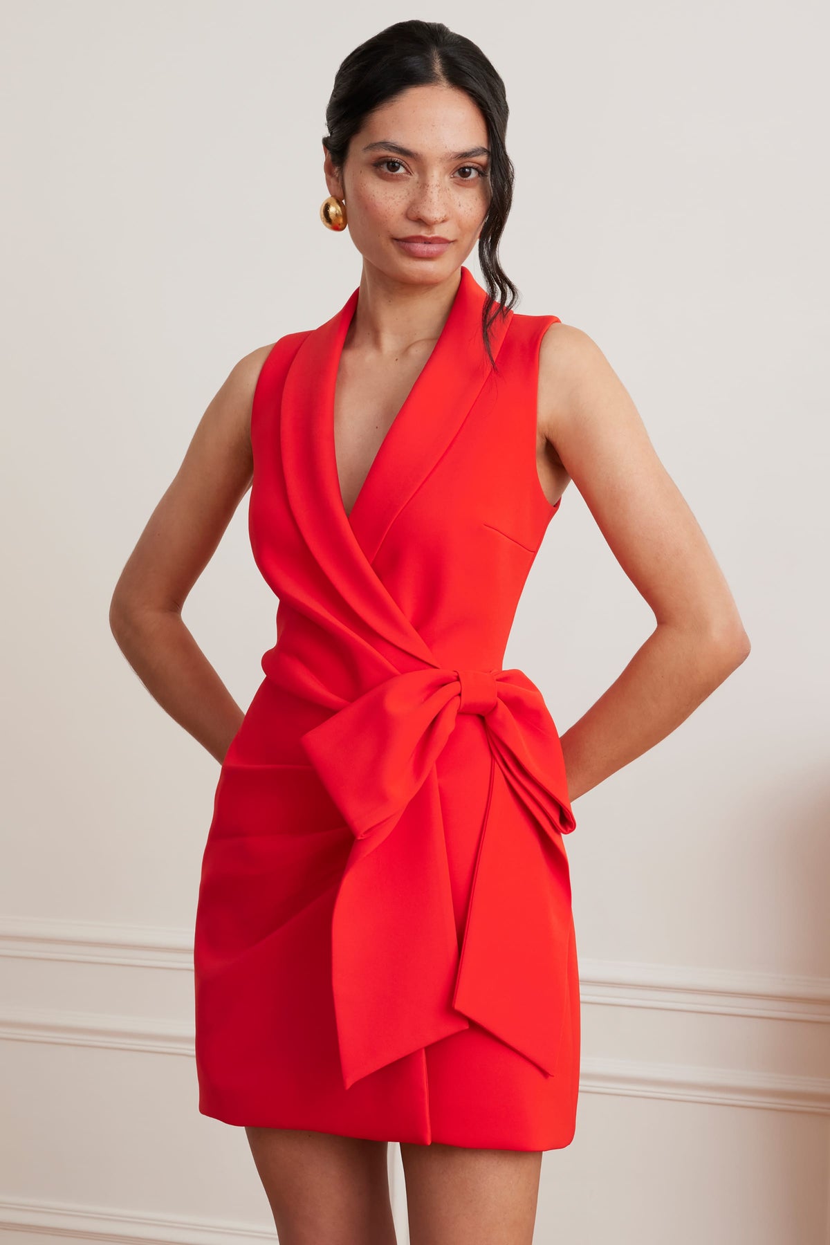 CAMILLE V Neck Mini Dress in Red Position 5