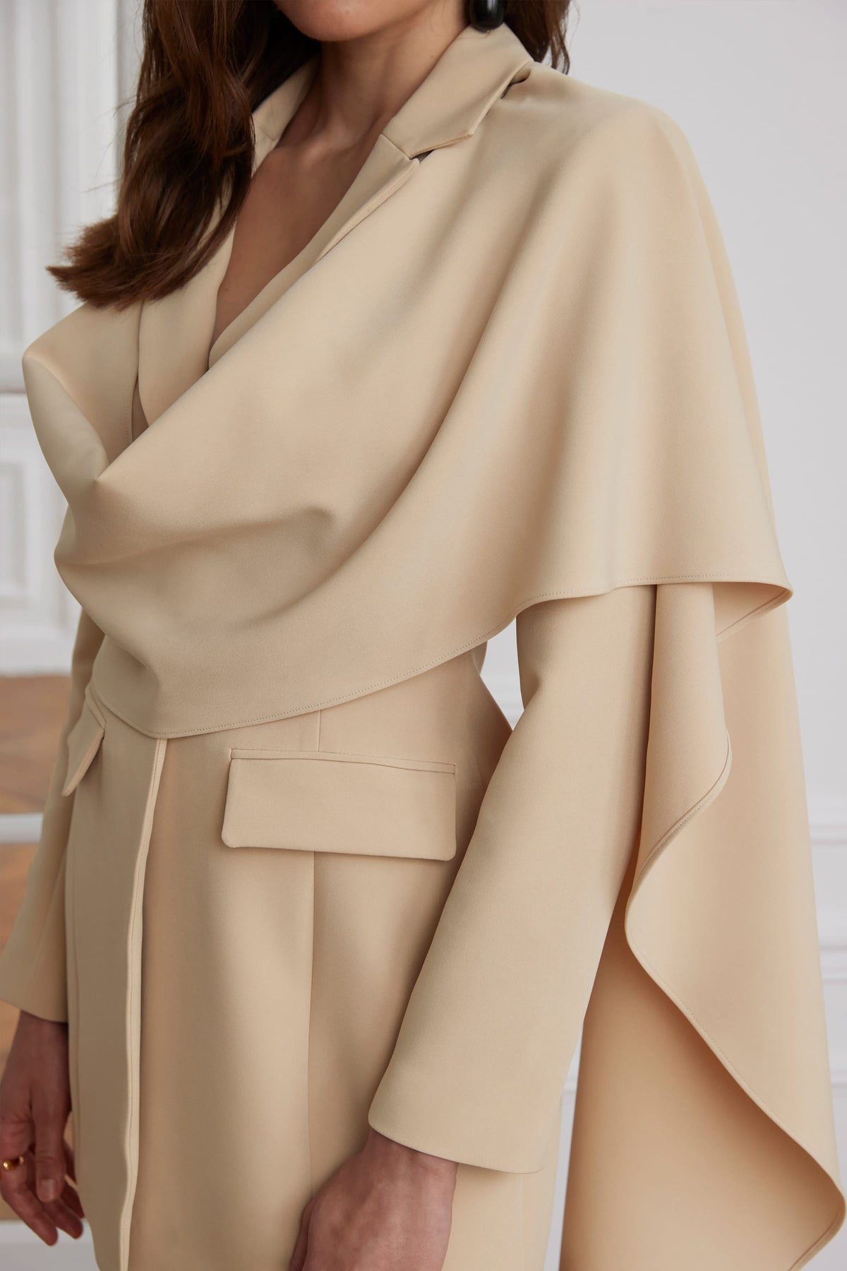 MIREILLE Scarf Blazer Dress in Beige Position 3