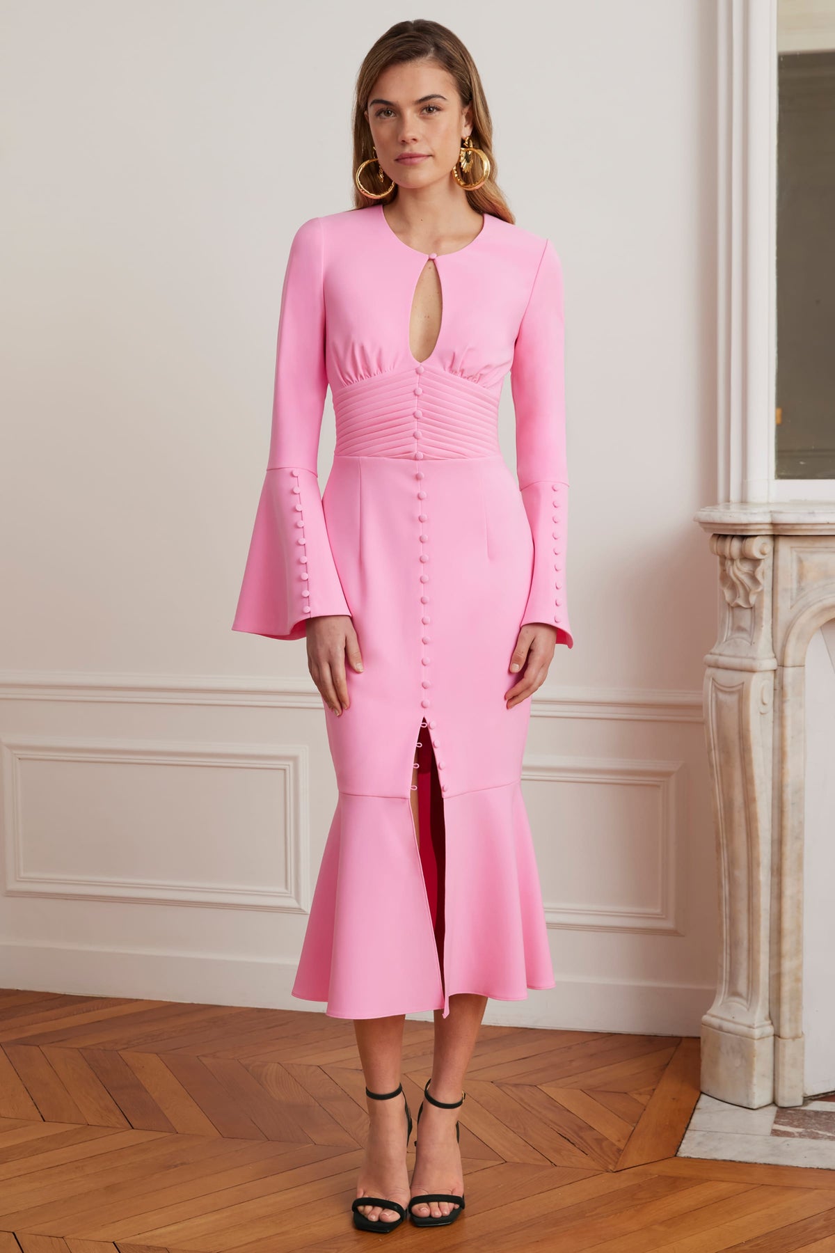 ROXIE Keyhole Midi Dress in Pink Position 4