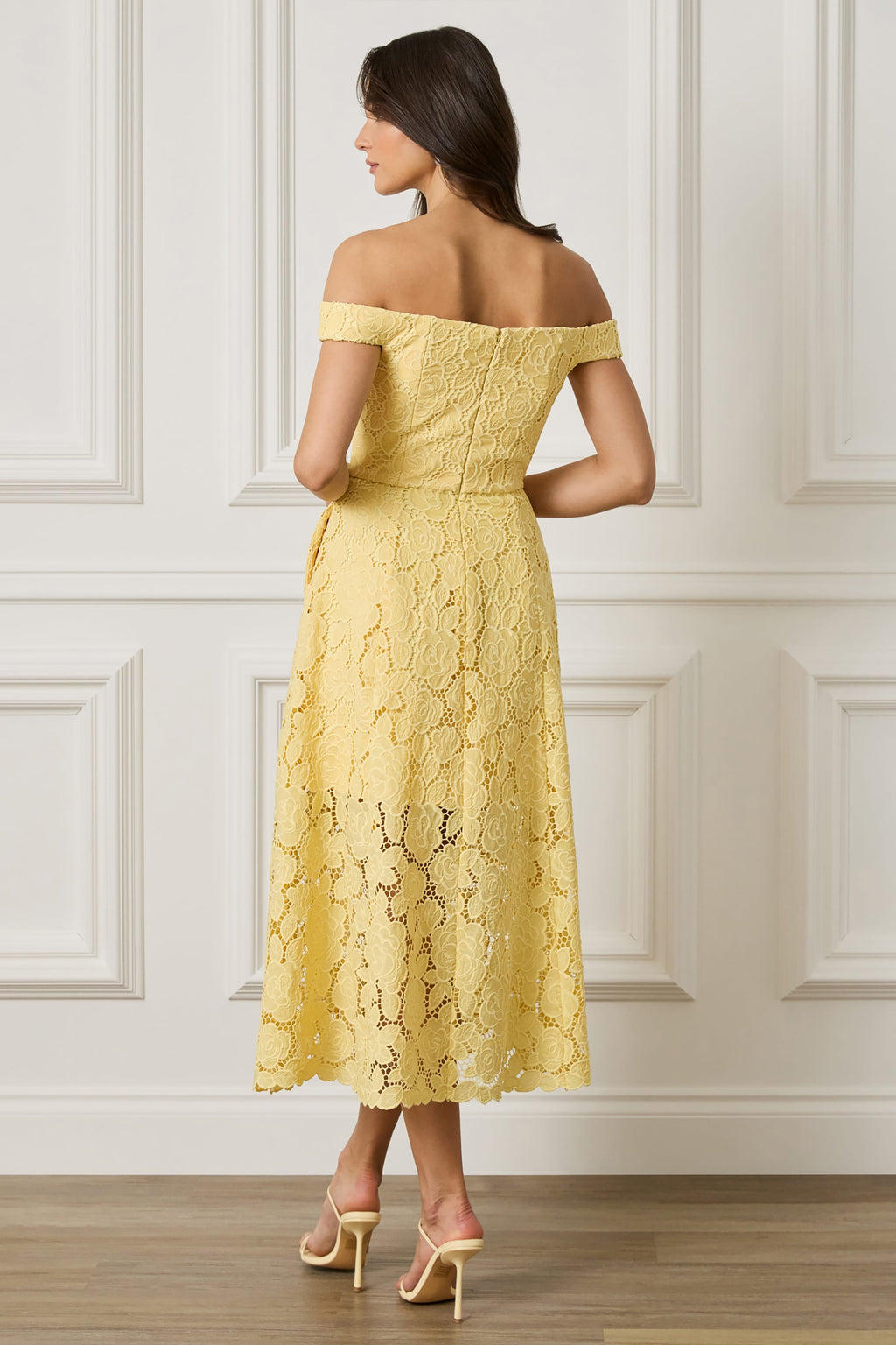 OLIVIA Embellished Broderie Midi Dress in Yellow Position 3