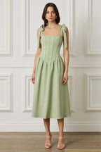 BLOSSOM Square Neck Midi Dress in Sage Position 1