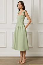 BLOSSOM Square Neck Midi Dress in Sage Position 3