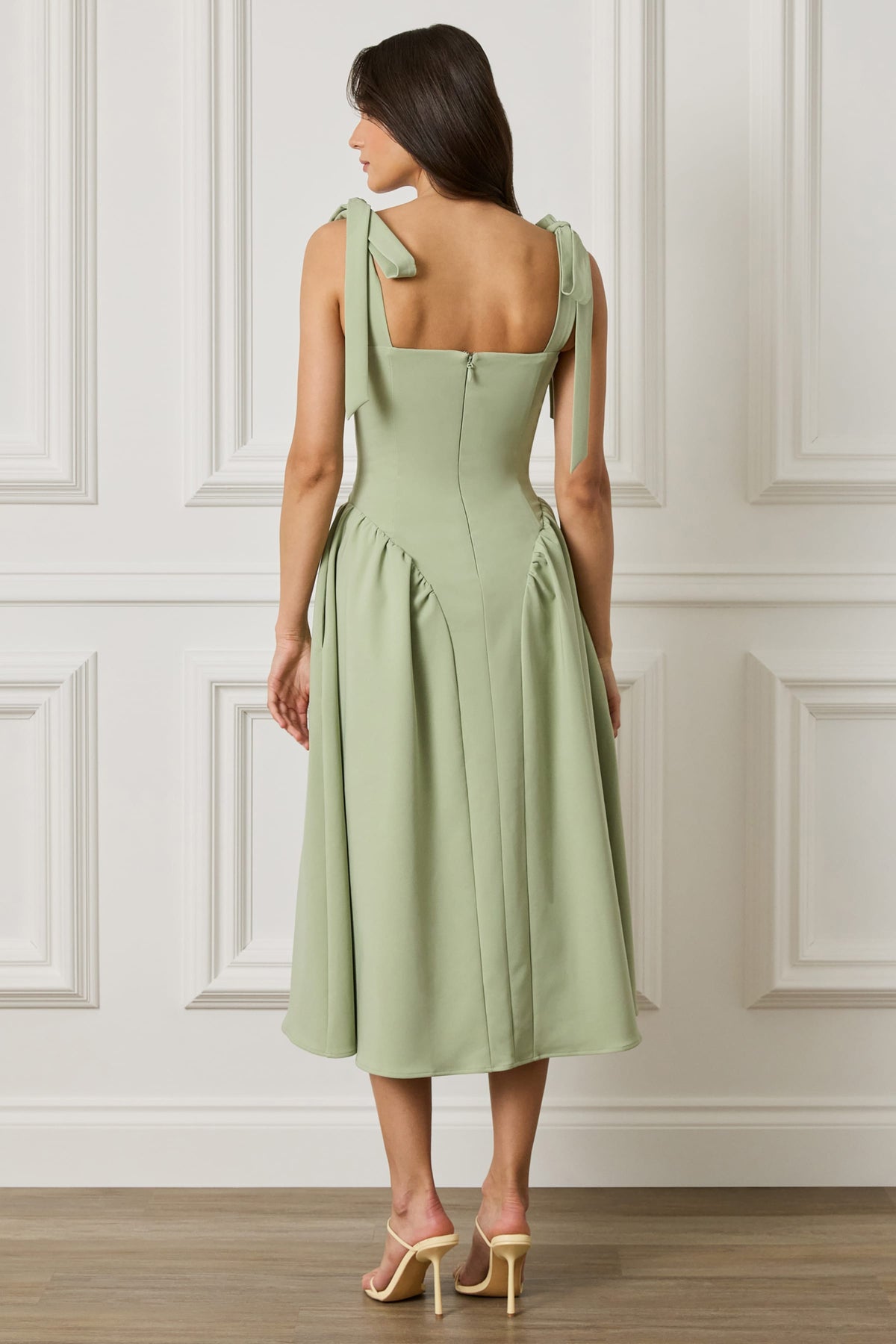 BLOSSOM Square Neck Midi Dress in Sage Position 2