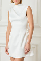 KAROLINA Satin Mini Dress in White Position 4