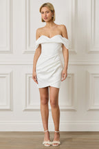 GEORGIE Satin Mini Dress in White Position 1