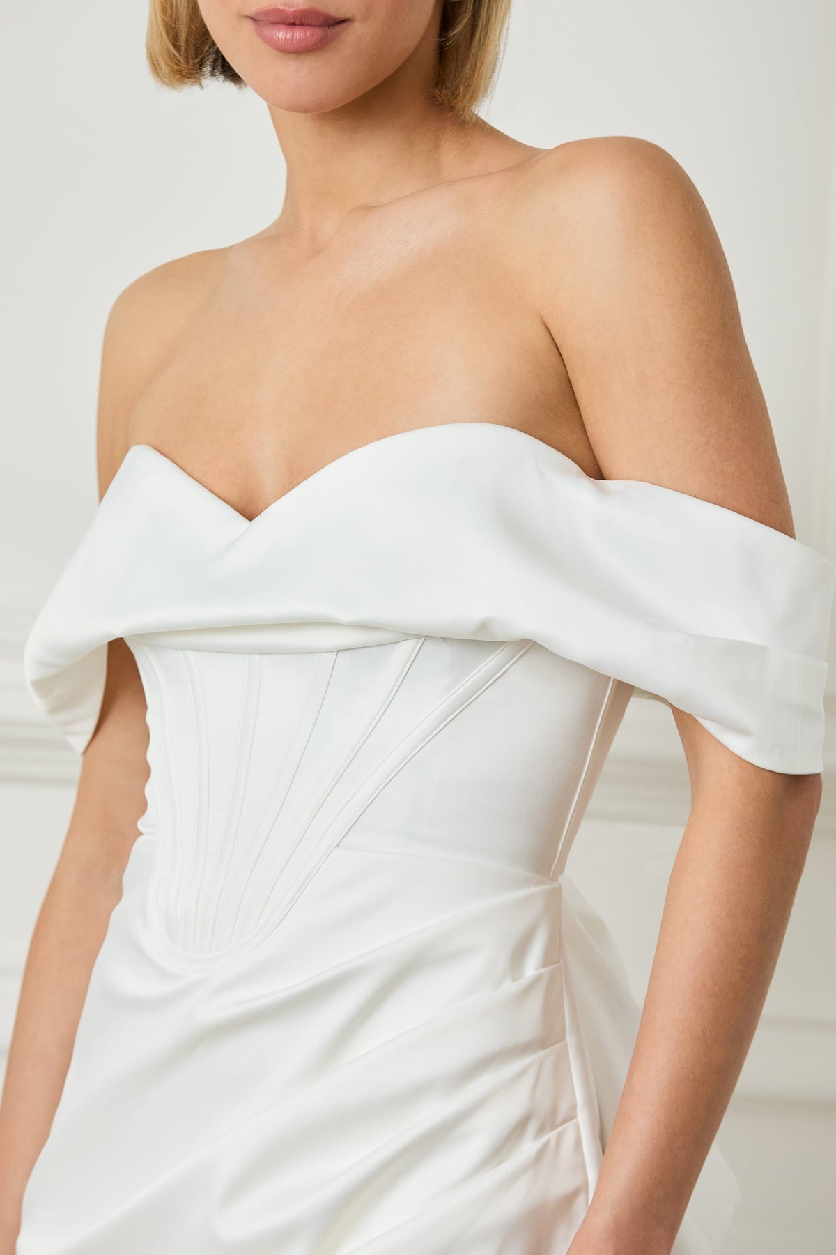 GEORGIE Satin Mini Dress in White Position 3