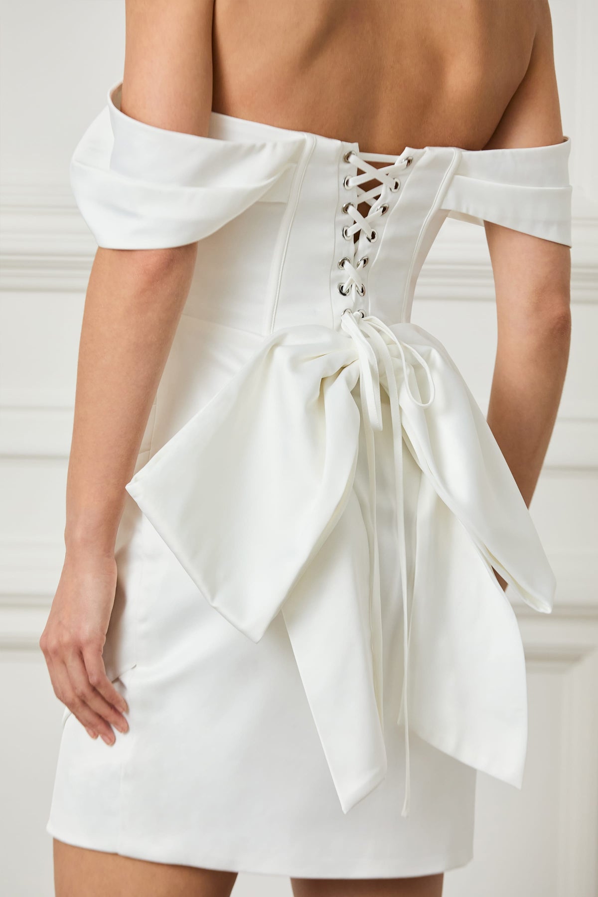 GEORGIE Satin Mini Dress in White Position 4