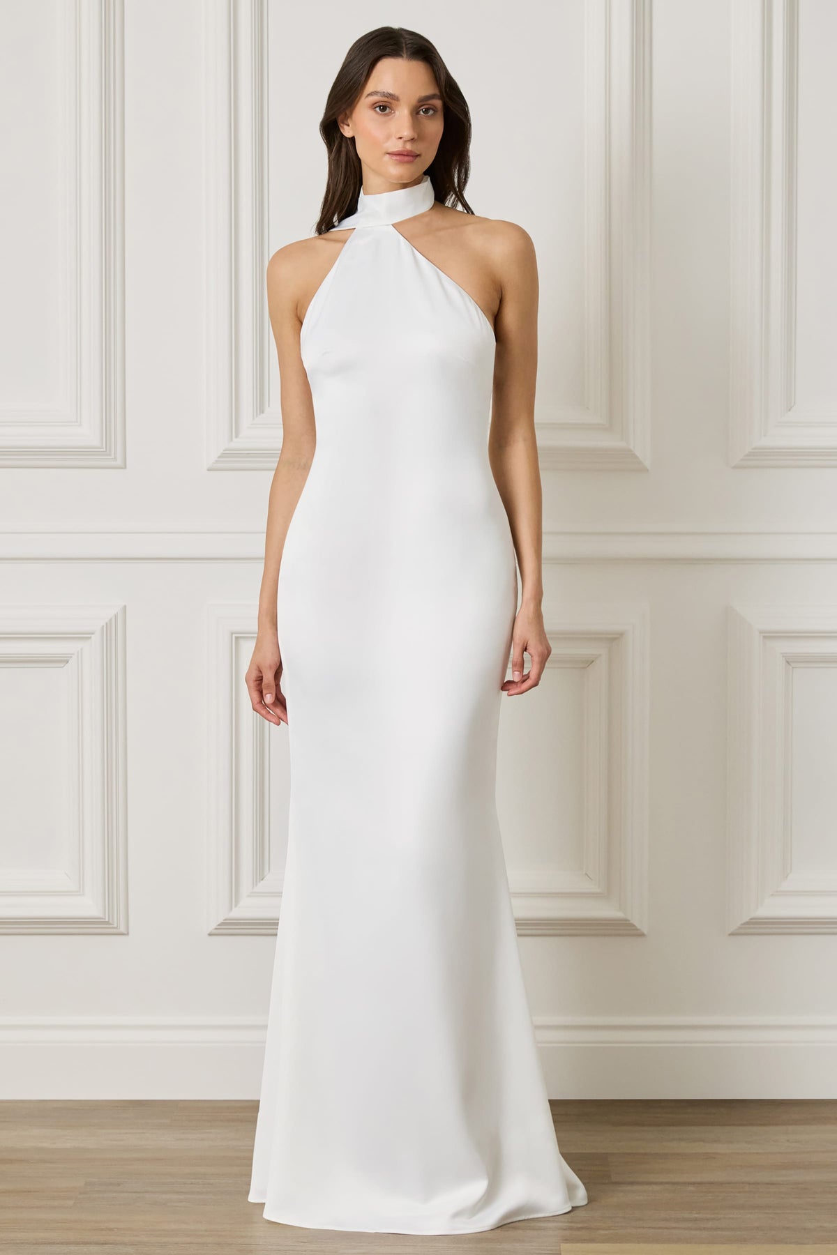 ALIANA Satin Maxi Dress in Off White Position 1