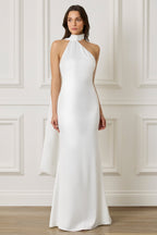 ALIANA Satin Maxi Dress in Off White Position 5