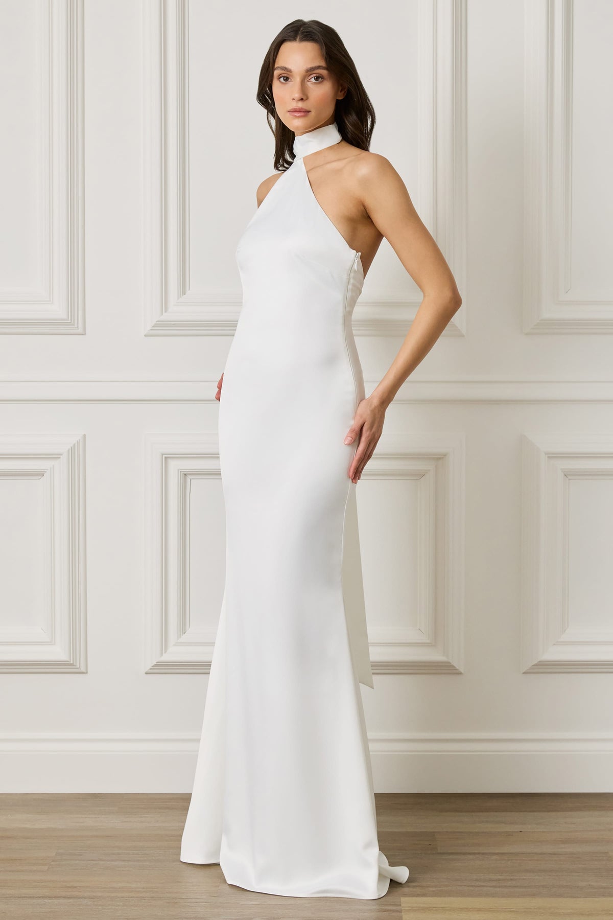 ALIANA Satin Maxi Dress in Off White Position 4