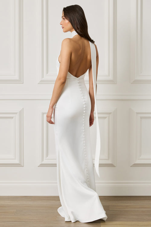 ALIANA Satin Maxi Dress in Off White Position 2