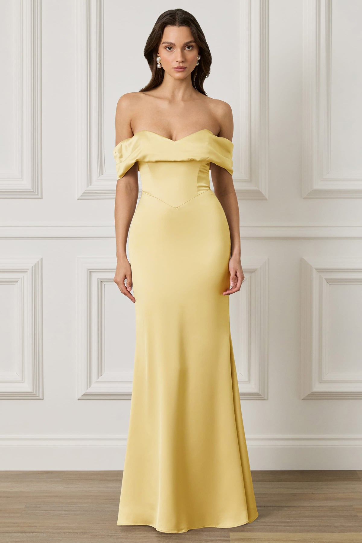 RAYNE Satin Maxi Dress in Yellow Position 1