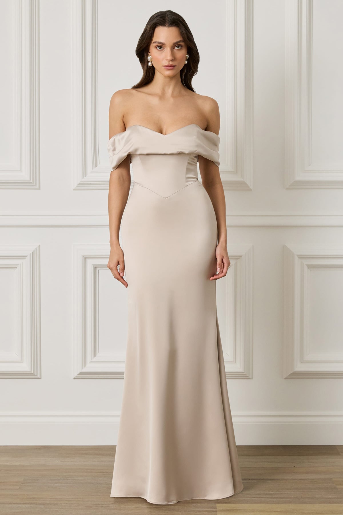 RAYNE Satin Maxi Dress in Champagne Position 1