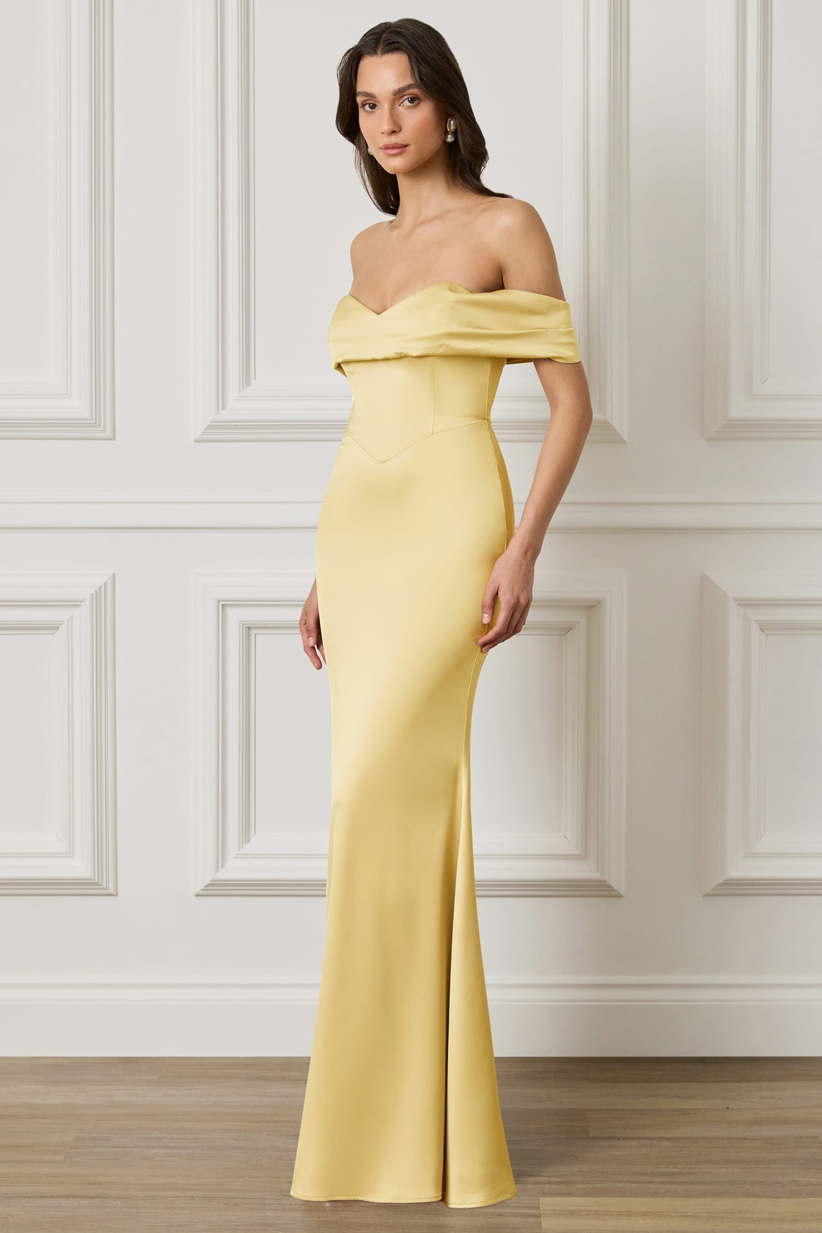 RAYNE Satin Maxi Dress in Yellow Position 4
