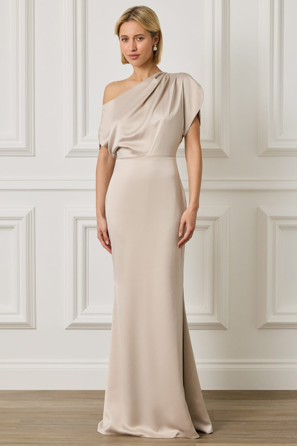 TRINITY Satin Maxi Dress in Champagne Position 1