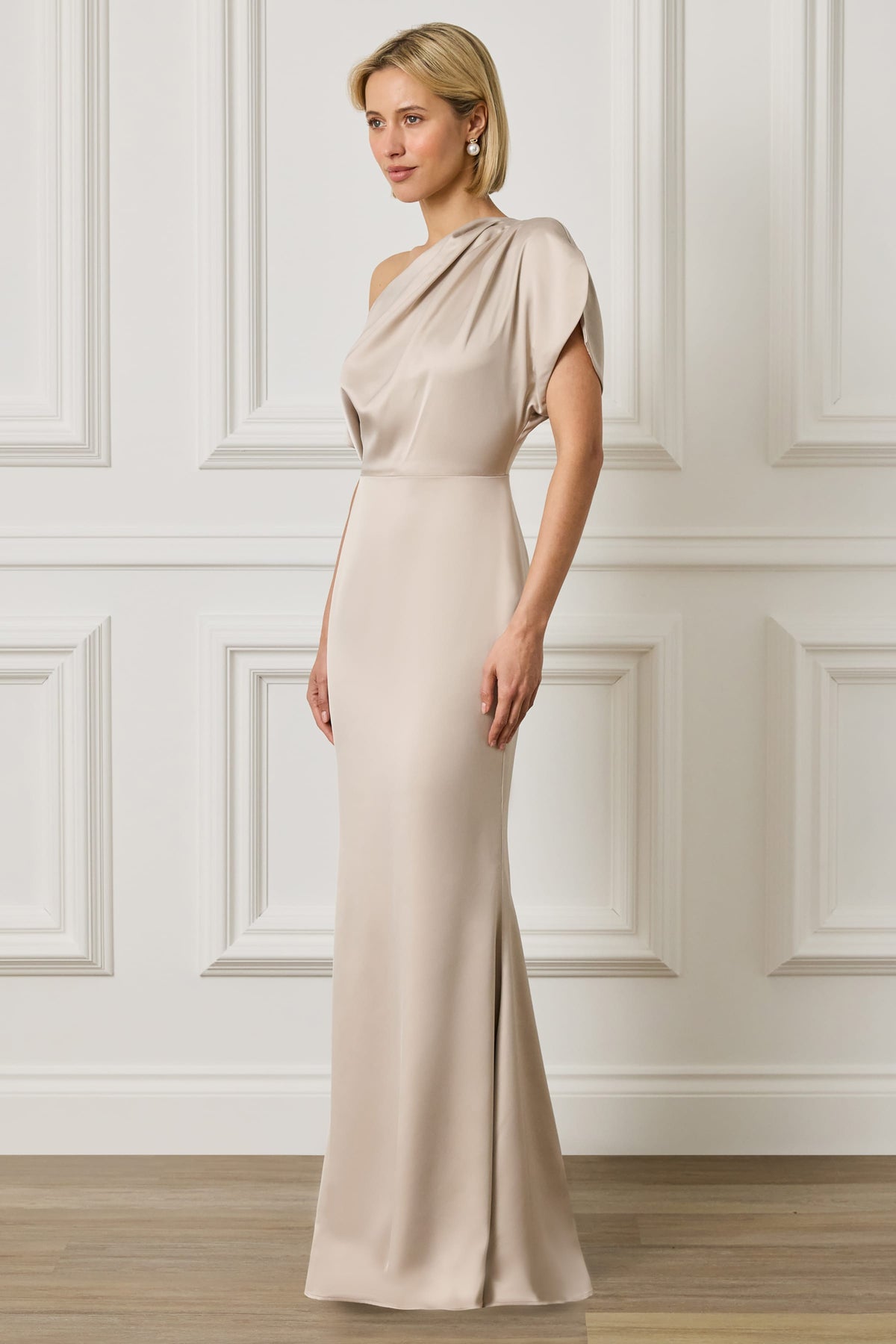 TRINITY Satin Maxi Dress in Champagne Position 4