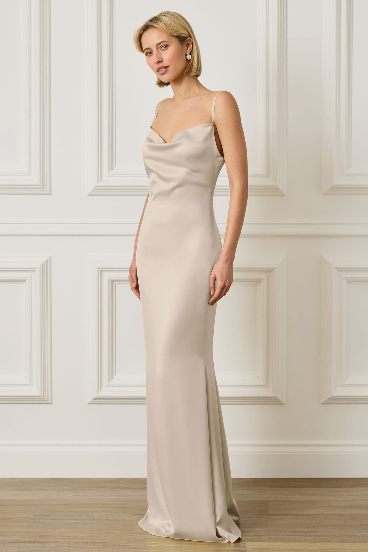 PENNY Satin Maxi Dress in Champagne Position 4