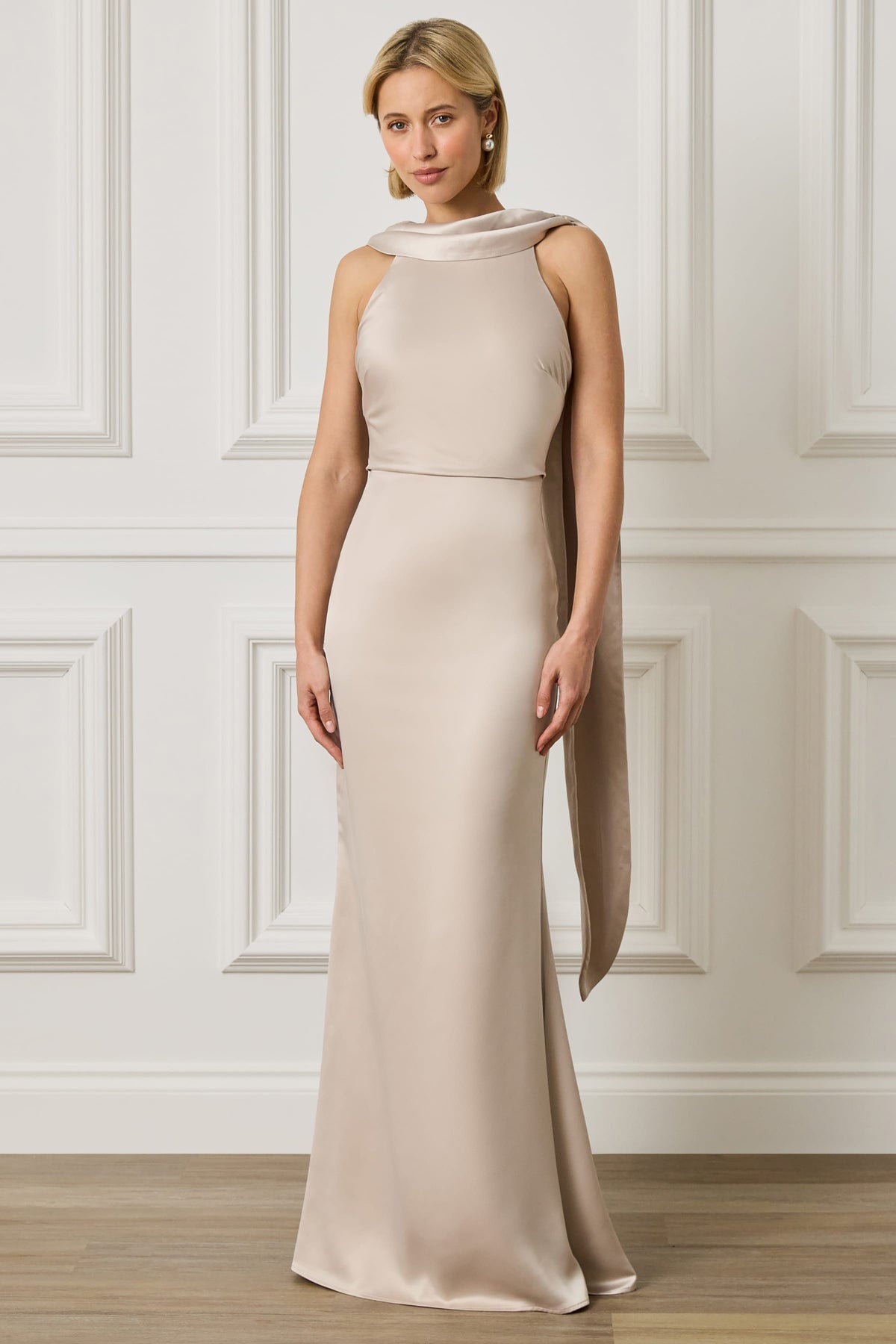LIORA Satin Maxi Dress in Champagne Position 1