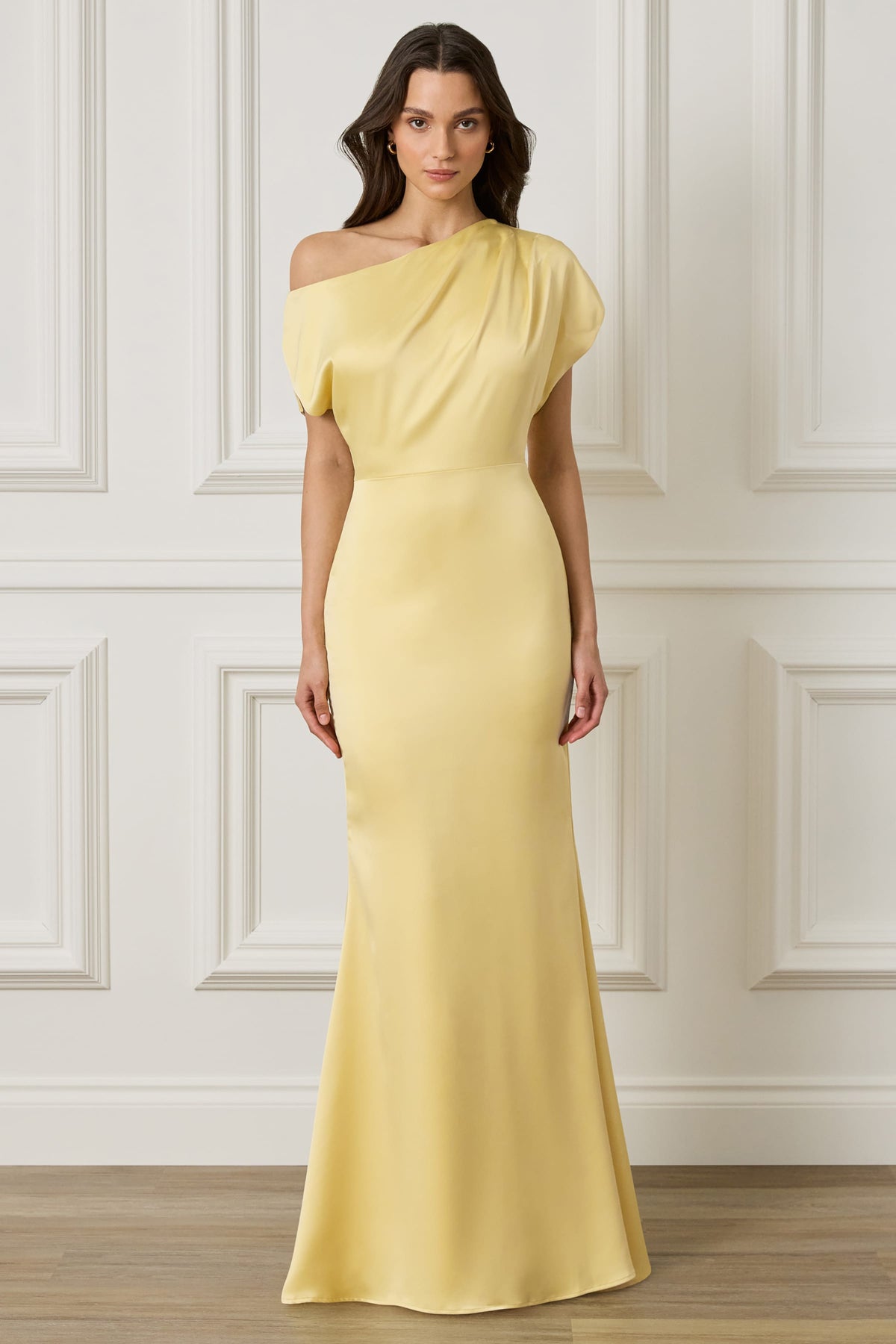 TRINITY Satin Maxi Dress in Yellow Position 1
