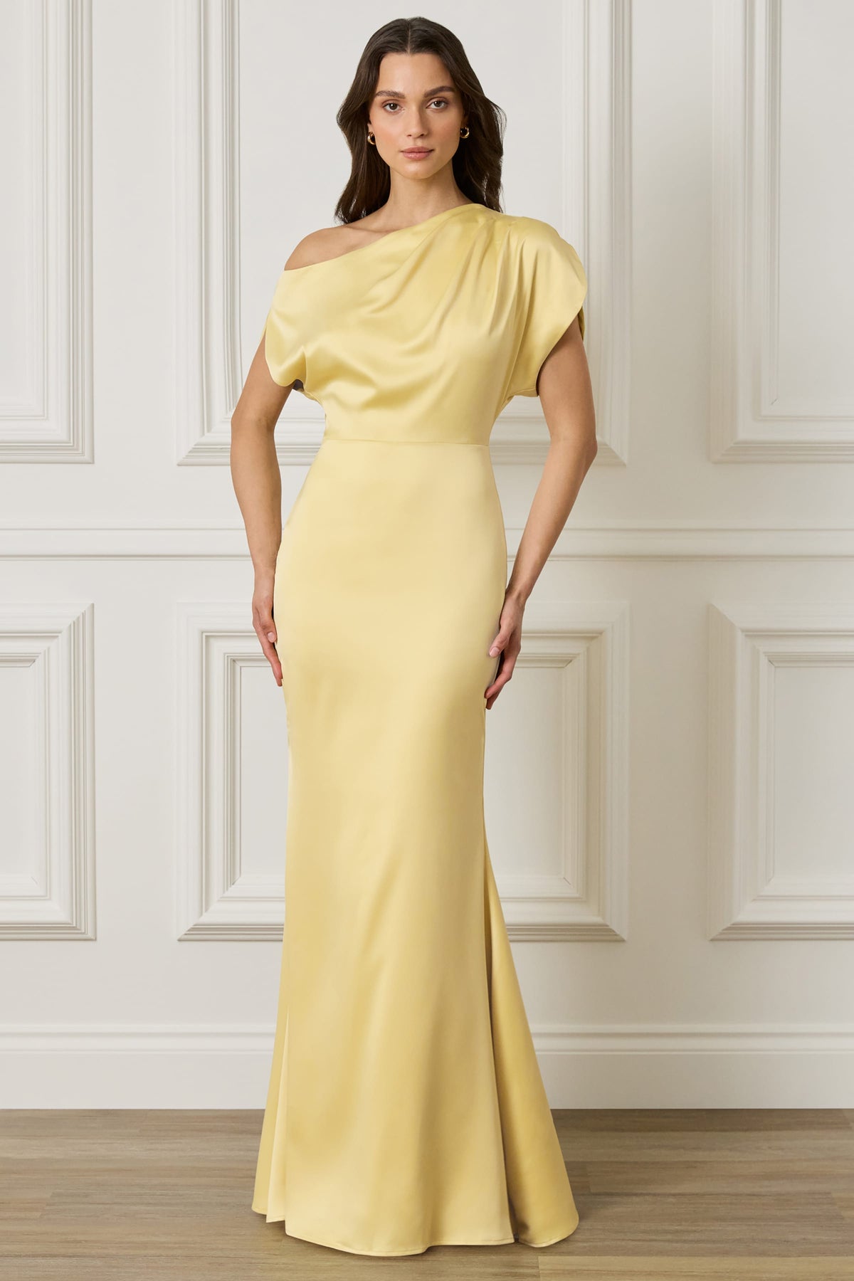 TRINITY Satin Maxi Dress in Yellow Position 5