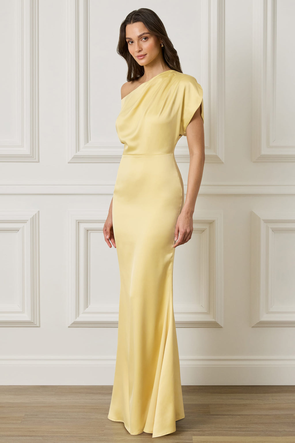 TRINITY Satin Maxi Dress in Yellow Position 4