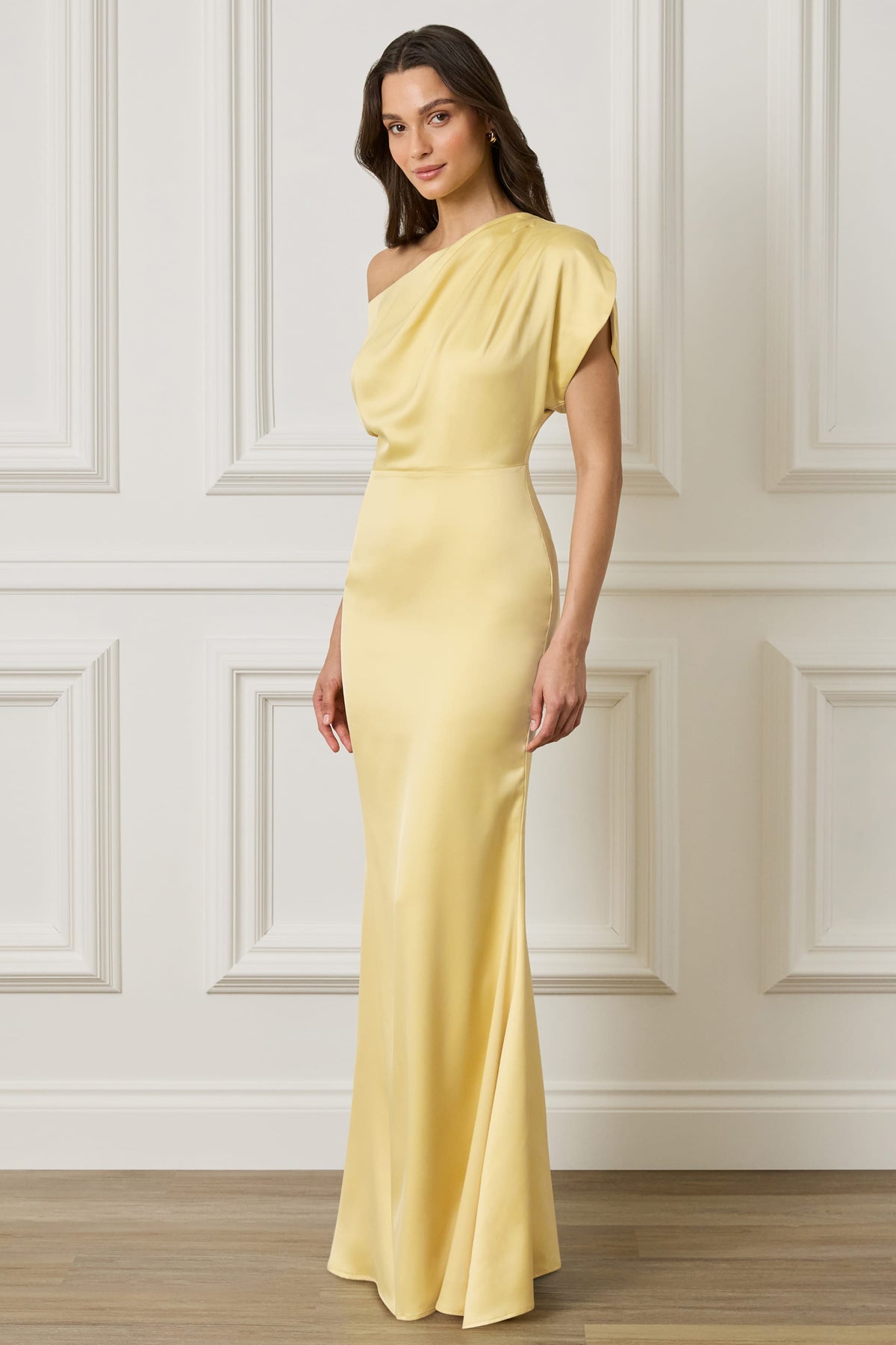 TRINITY Satin Maxi Dress in Yellow Position 4