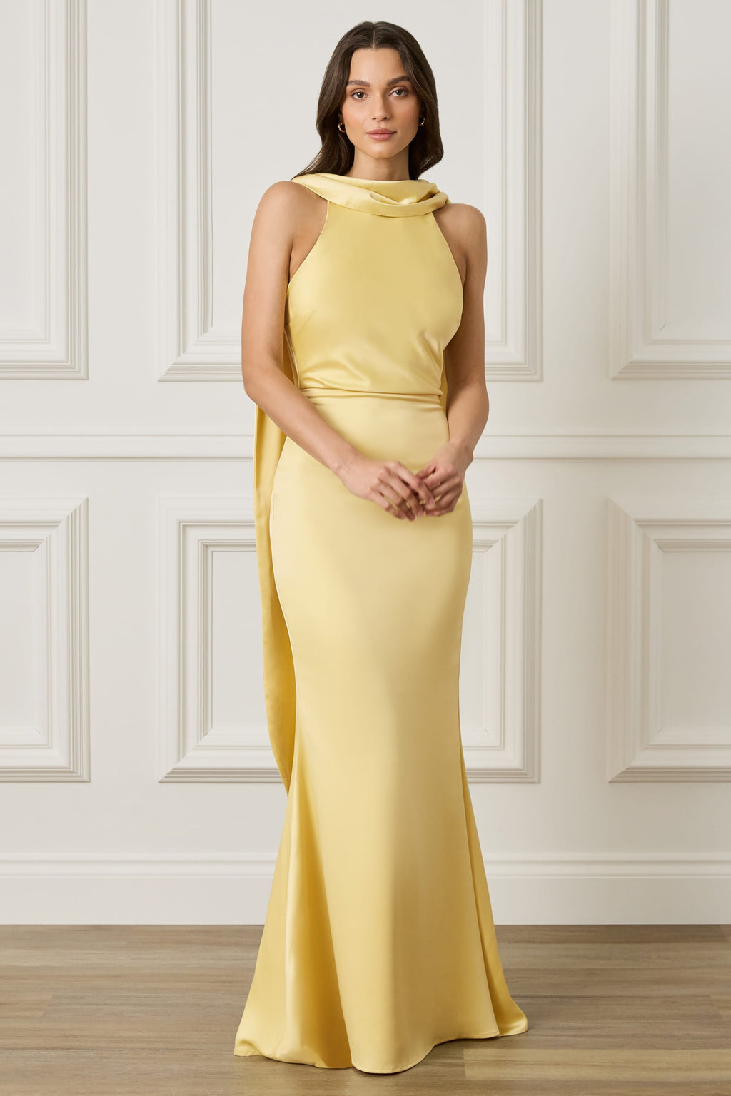 LIORA Satin Maxi Dress in Yellow Position 1